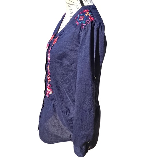 Johnny Was 3J Workshop Embroidered Blue Cotton Tunic Top Size Small - Picture 3 of 9